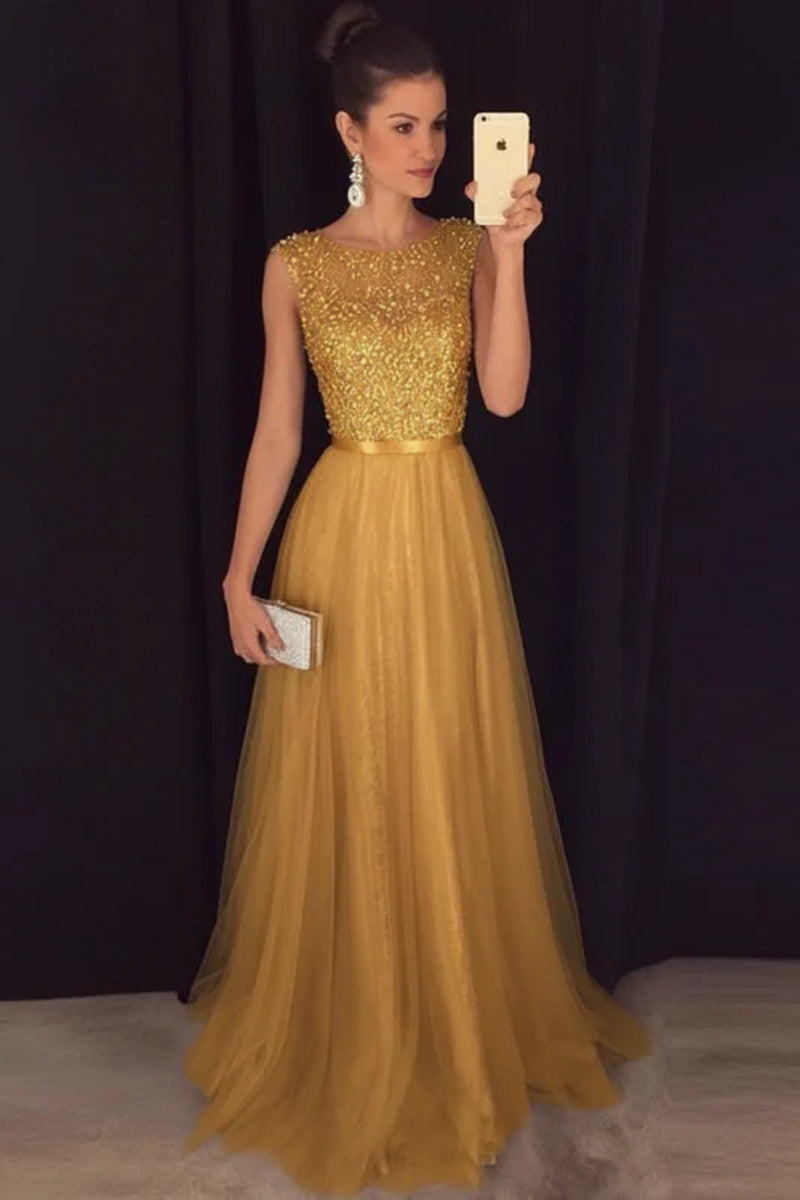 Elegant Gray A-Line Prom Dress Sequined Tulle Evening Gown