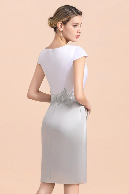 Silver Short Mother of the Bride Dress Knee-Length Two Pieces Wedding Guest Outfits