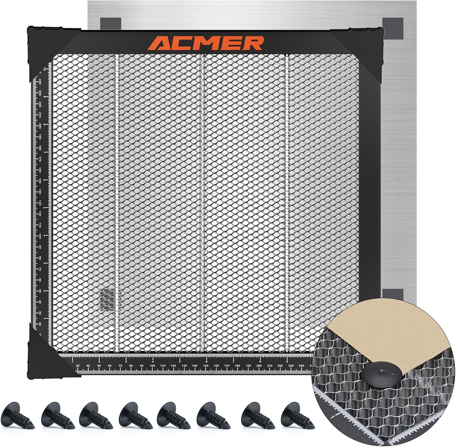 ACMER Laser Engraver Honeycomb Panel 500×500Mm,Honeycomb Cutting Table with Protective Aluminum Backing Plate for Desktop Safety, Compatible with Diode, CO₂ & Fiber Laser Engravers