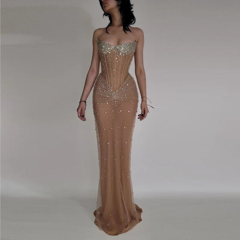 Luxurious Mermaid Crystal Beaded Embroidered Corset Prom Dress