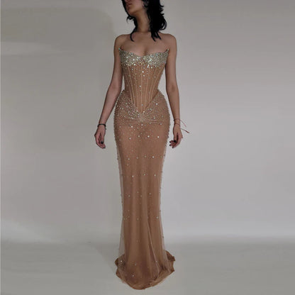 Luxurious Mermaid Crystal Beaded Embroidered Corset Prom Dress