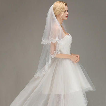 Lace Edge Short with Comb Two Layers Wedding Veils | Bridelily