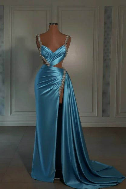 Glamorous Pink Prom Dress Sweetheart Spaghetti Strap with High Slit Trail