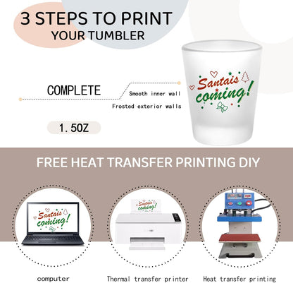 72 Pack Sublimation Shot Glasses Cups with Heavy Base Sublimation Blanks Cute Shot Glass Tumbler Bulk for Heat Press, Personalized Gift, Wedding, Party, 1.5Oz Frosted