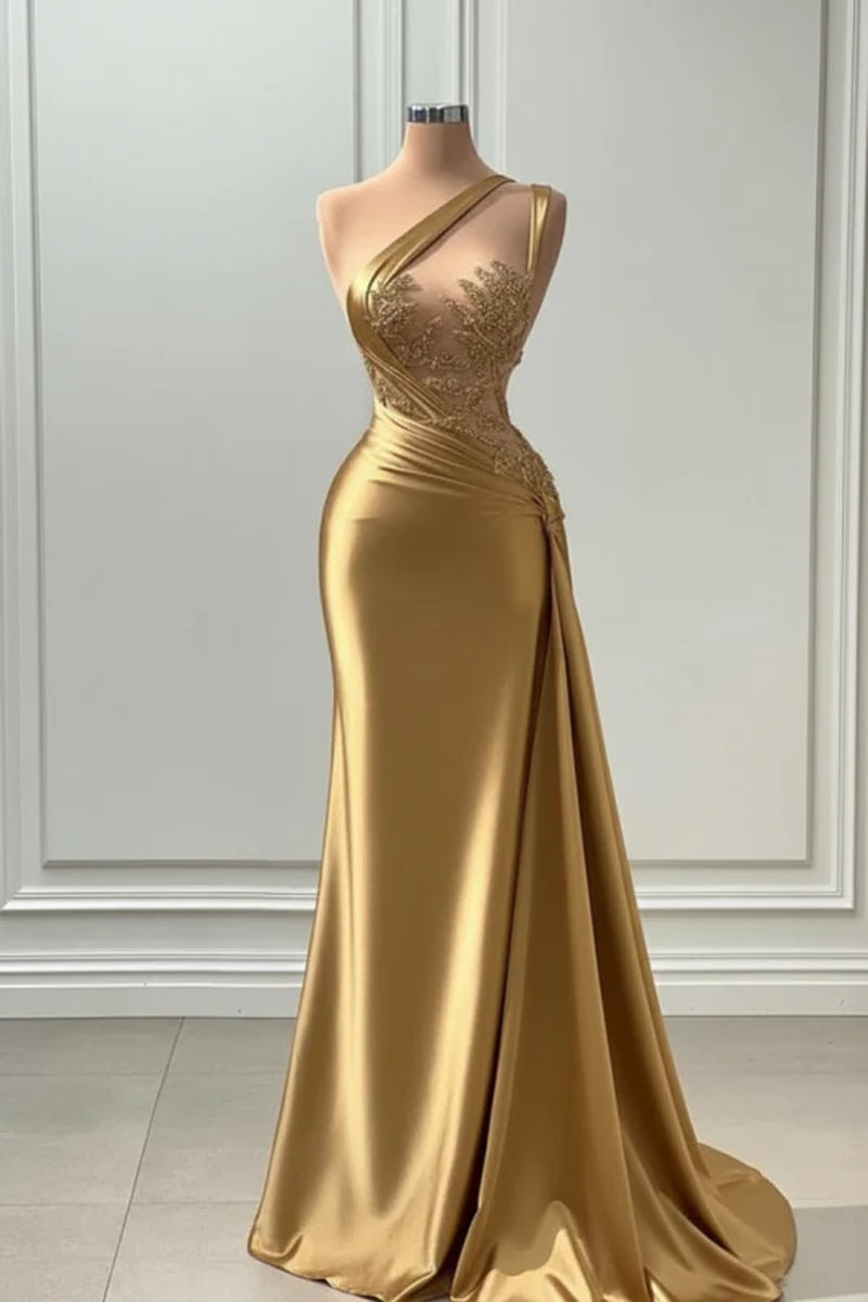 One Shoulder Purple Mermaid Prom Dress with Pleated Beading