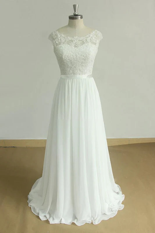 Lace O-Neck Lace Tulle Boho Wedding Dresses