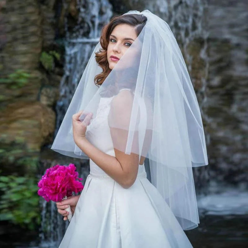 White Veil Short Tulle with Comb Wedding Veils | Bridelily