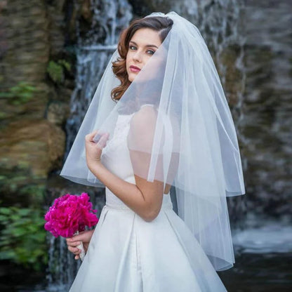 White Veil Short Tulle with Comb Wedding Veils | Bridelily