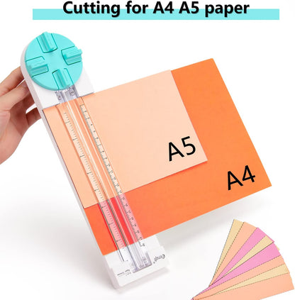 Paper Trimmer Craft Paper Cutter: 4 Style Multi-Function Scrapbooking Tool with Dial Blades of Straight,Wave,Dotted,Perforated,Creasing for Cutting Paper,Coupons,Photos,Postcards,Scrapbook,Card