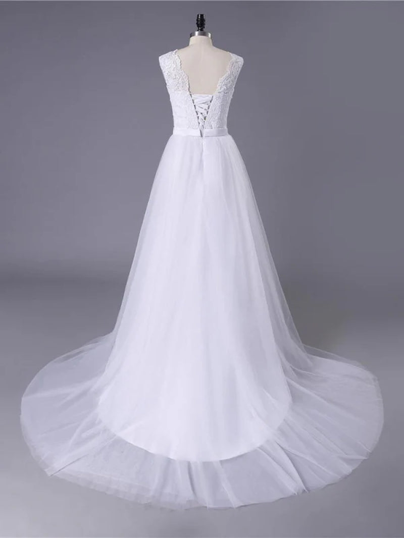 Lace O-Neck Lace Tulle Boho Wedding Dresses