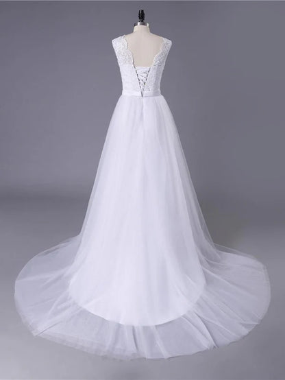 Lace O-Neck Lace Tulle Boho Wedding Dresses