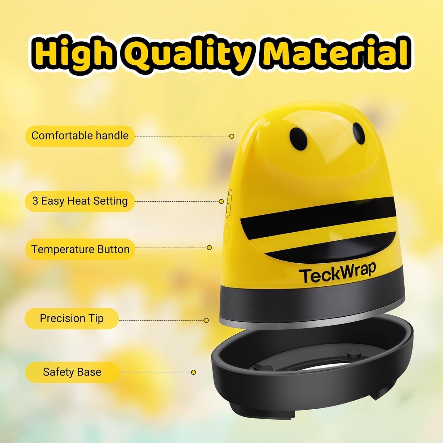TECKWRAP Mini Heat Press Machine for HTV & Sublimation, Compact Heat Press for Vinyl on T-Shirts, Hats, Shoes, Bags, DIY Crafts – Small Heat Transfer Machine for Beginners (Yellow Bee)