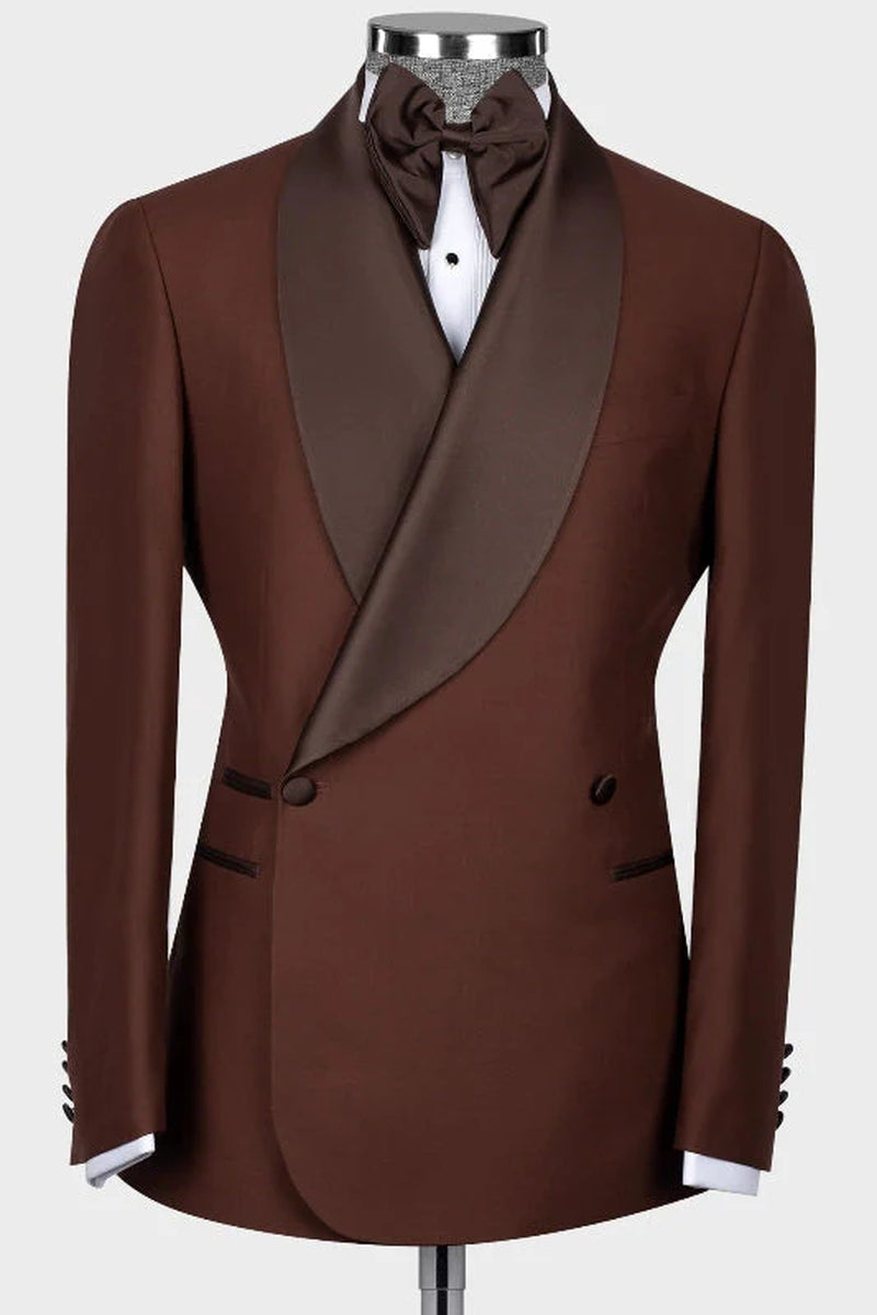 Coffee Shawl Lapel Double Breasted Wedding Suits Slim Fit Tuxedo 2 Pieces Blazers Pants