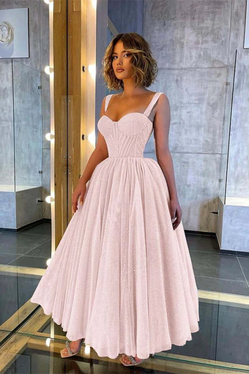 Chic Sweetheart Sequins a Line Prom Dress Tea Length