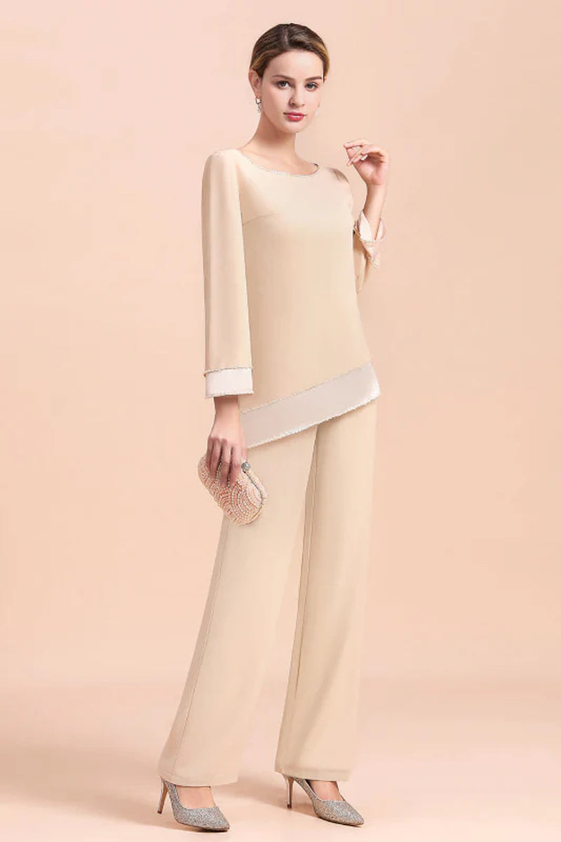 Champagne Chiffon Two Pieces Mother of the Bride Jumpsuits Mother Outfits