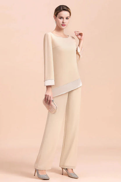 Champagne Chiffon Two Pieces Mother of the Bride Jumpsuits Mother Outfits