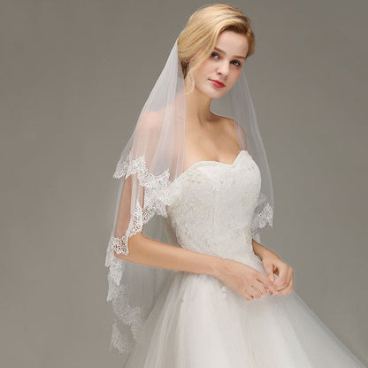 1.5M Lace Edge Short Comb Two Layers Wedding Veils | Bridelily