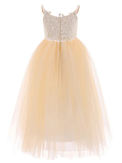 Stylish White Tulle Floral Flower Girl Dresses Sleeveless Lace Kids Party Dresses