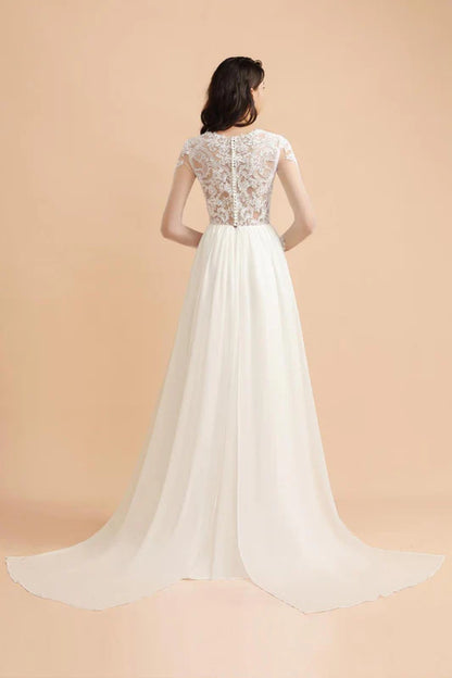 Simple Long Sleeves Lace Floor Length Boho Wedding Dresses