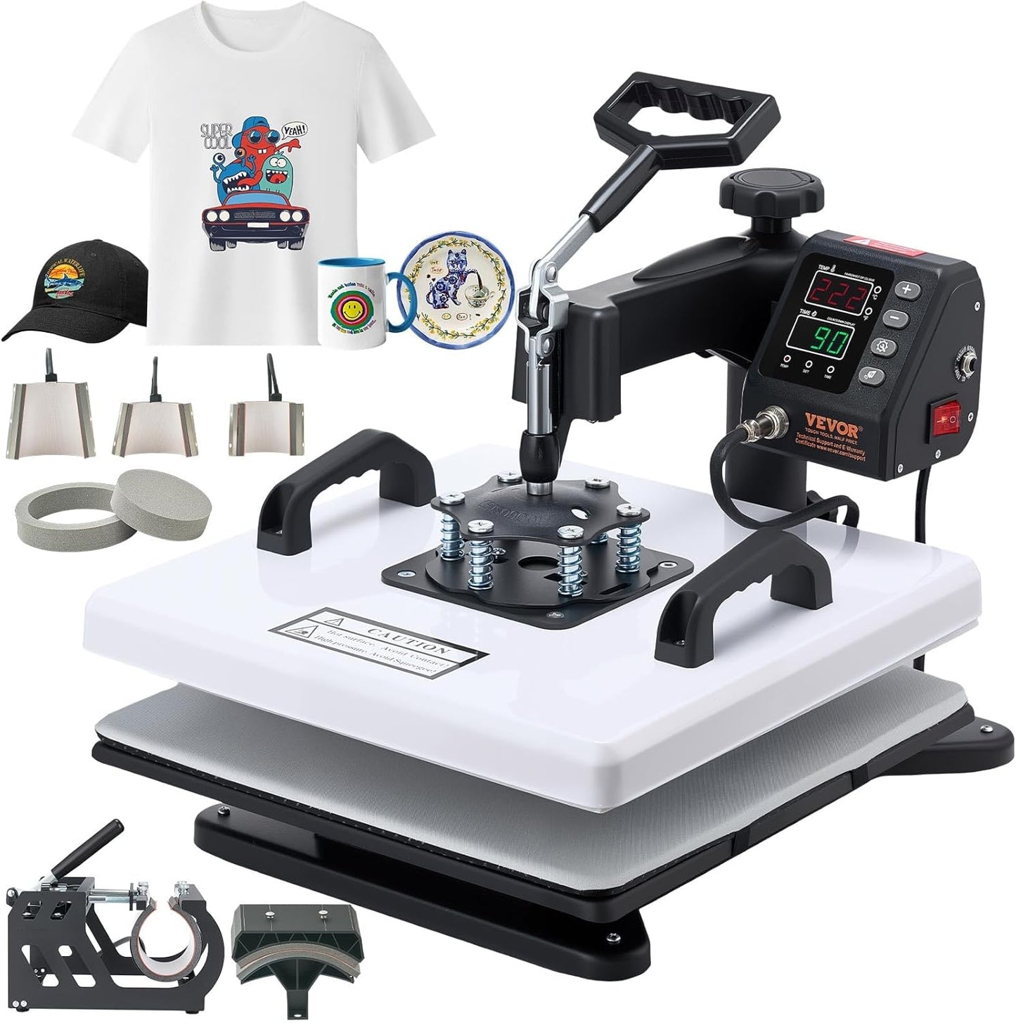 VEVOR Heat Press Machine, 15 X 15 In, 8-In-1 Multifunction, 360° Swing Away, Heat up Fast and Even, Digital Precise Control, Sublimation Press Machine for T-Shirts, Mugs, Tumblers, Caps, Plates