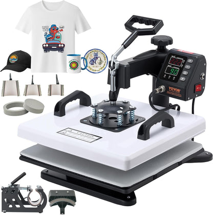 VEVOR Heat Press Machine, 15 X 15 In, 8-In-1 Multifunction, 360° Swing Away, Heat up Fast and Even, Digital Precise Control, Sublimation Press Machine for T-Shirts, Mugs, Tumblers, Caps, Plates