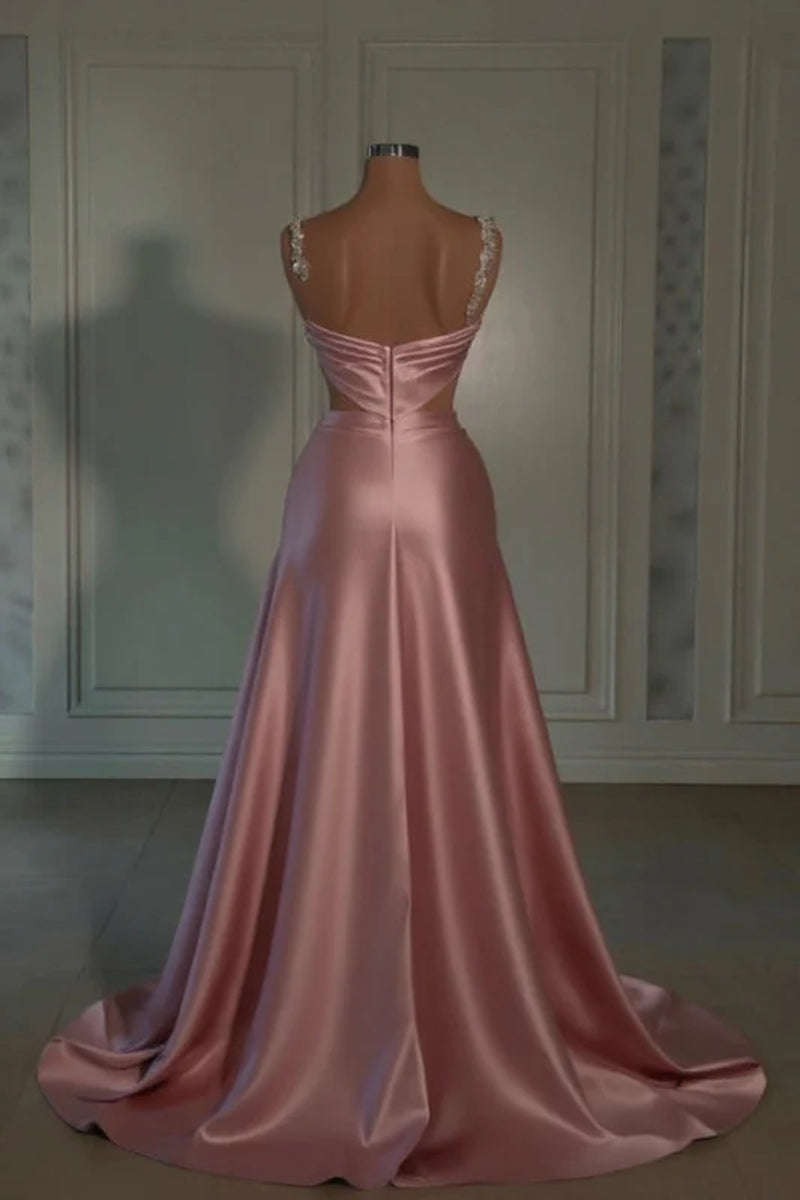 Glamorous Pink Prom Dress Sweetheart Spaghetti Strap with High Slit Trail