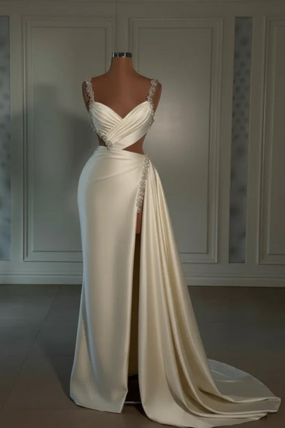 Glamorous Pink Prom Dress Sweetheart Spaghetti Strap with High Slit Trail