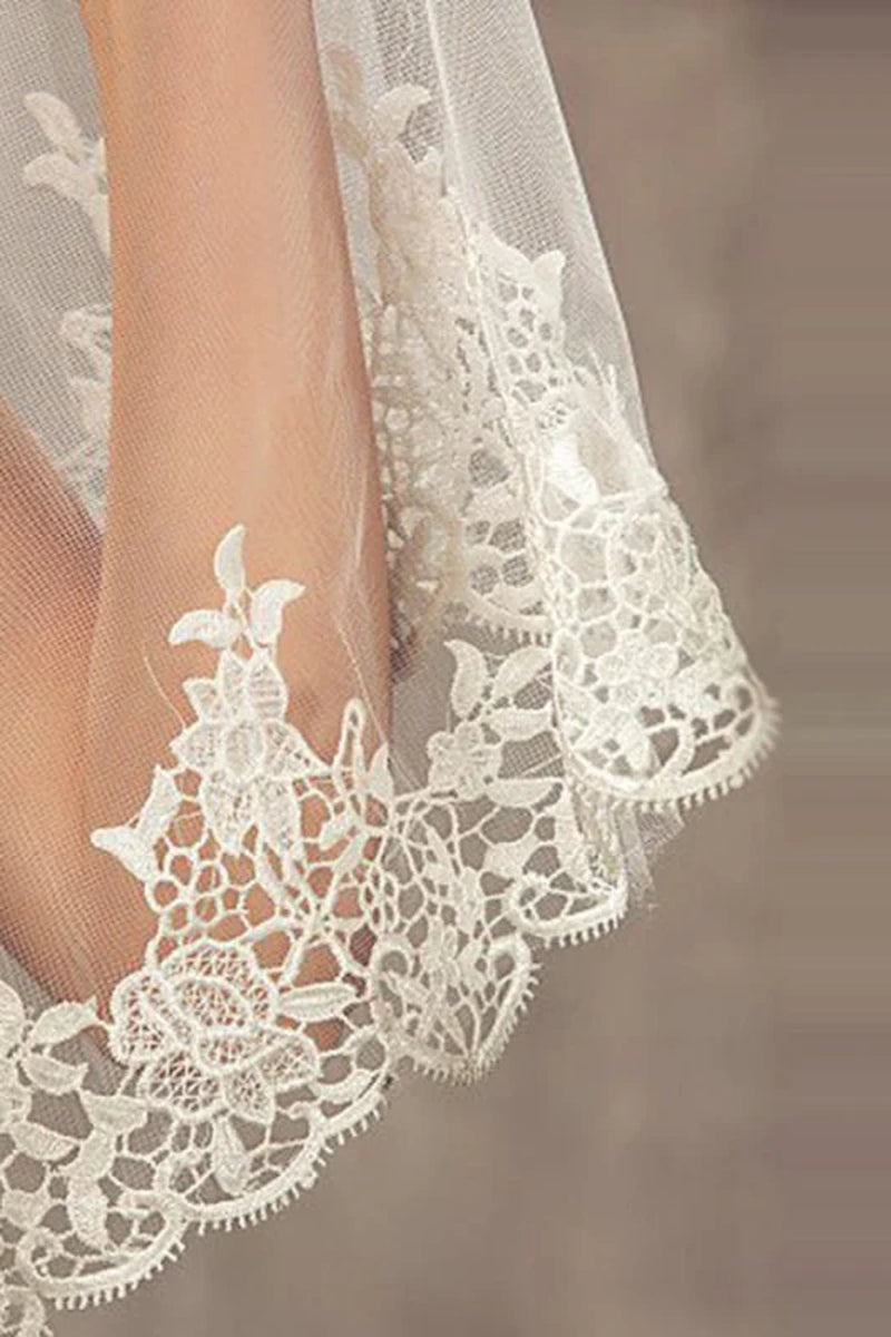 White Ivory Wedding Veils Lace Edge Cathedral Length Wedding Bridal Veil with Comb