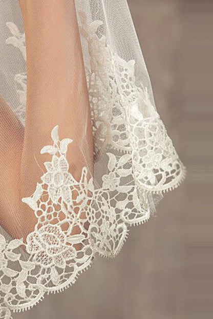 White Ivory Wedding Veils Lace Edge Cathedral Length Wedding Bridal Veil with Comb