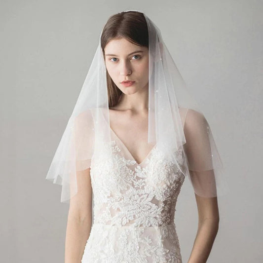 Fashion Pearl Tulle Beads with Comb Wedding Veils | Bridelily
