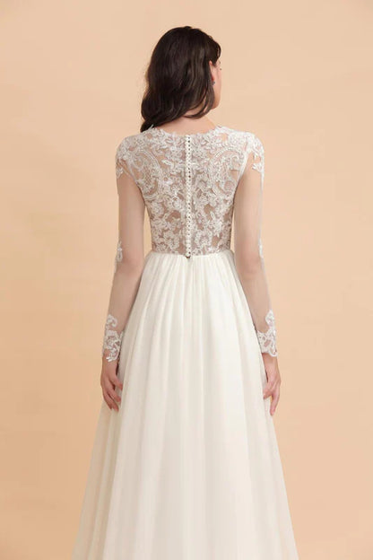 Bridelily Long Sleeve Lace Floor Length Boho Wedding Dresses