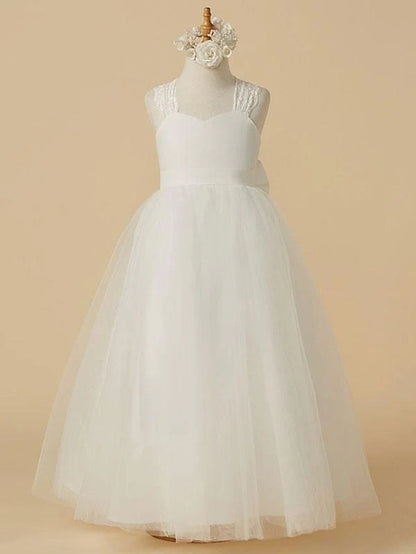 Sweetheart Tulle Flower Girl Dresses Sleeveless a Line Applique Kids Party Dresses