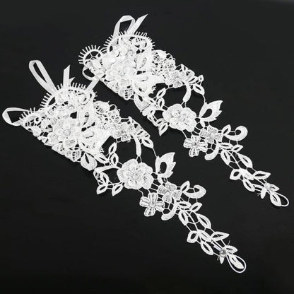 Lace Crystal Beaded Fingerless Wedding Gloves | Bridelily