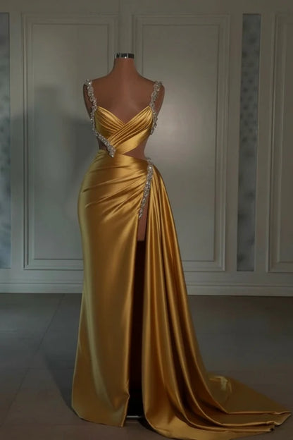Glamorous Pink Prom Dress Sweetheart Spaghetti Strap with High Slit Trail