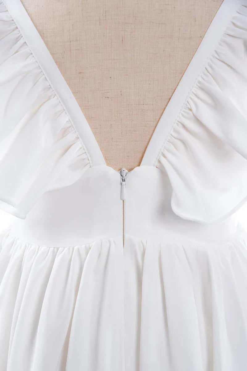 White Ruffle Sleeves Flower Girl Dress Pleated A-Line Little Girl Dress for Wedding Party
