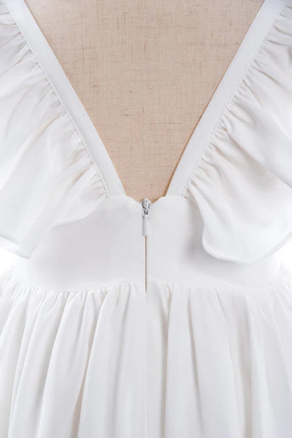 White Ruffle Sleeves Flower Girl Dress Pleated A-Line Little Girl Dress for Wedding Party