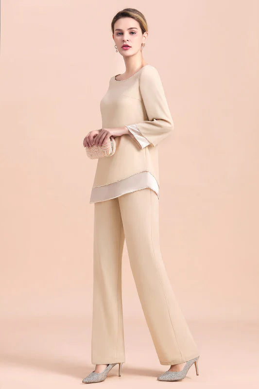 Champagne Chiffon Two Pieces Mother of the Bride Jumpsuits Mother Outfits