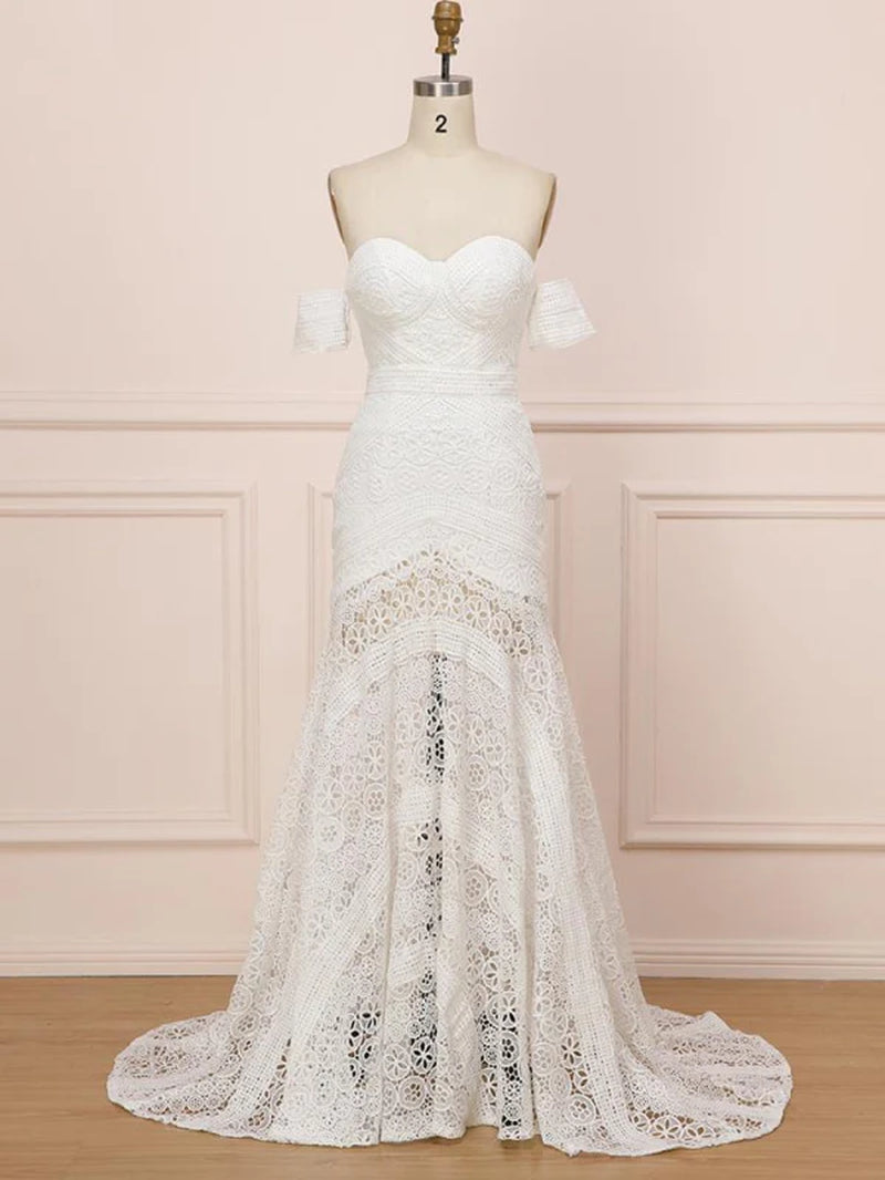 Elegant Sweetheart Lace Mermaid Boho Wedding Dresses