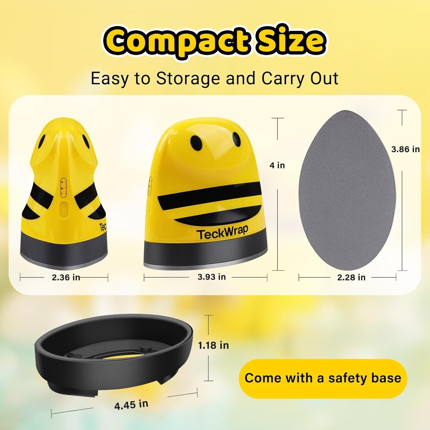 TECKWRAP Mini Heat Press Machine for HTV & Sublimation, Compact Heat Press for Vinyl on T-Shirts, Hats, Shoes, Bags, DIY Crafts – Small Heat Transfer Machine for Beginners (Yellow Bee)