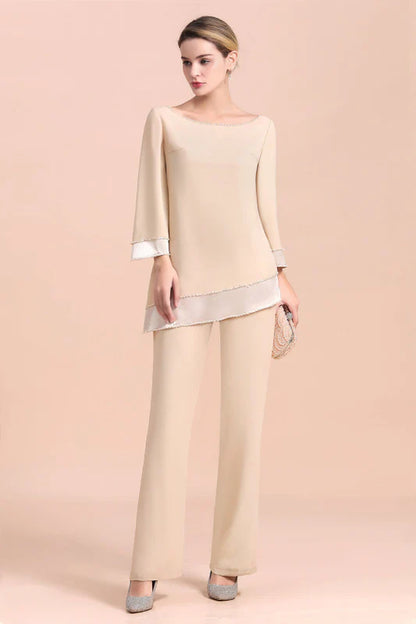 Champagne Chiffon Two Pieces Mother of the Bride Jumpsuits Mother Outfits