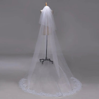 3M Lace Edge Chapel Wedding Veils Long with Comb| Bridelily