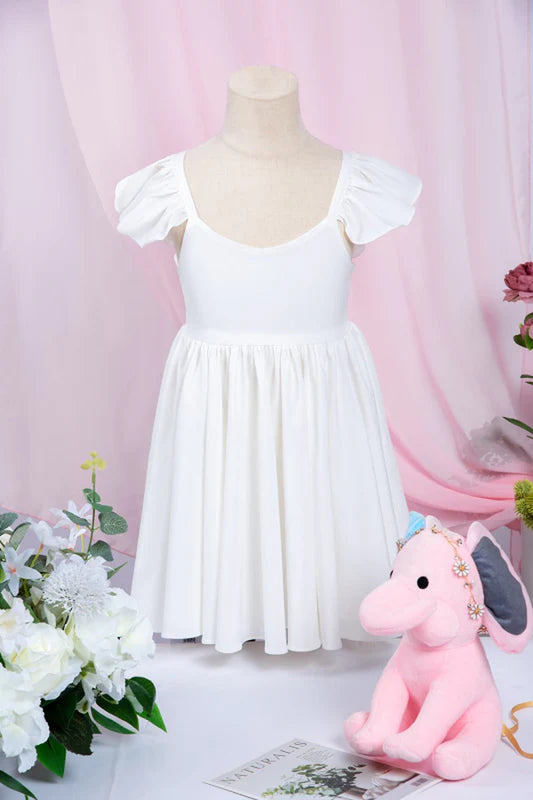 White Ruffle Sleeves Flower Girl Dress Pleated A-Line Little Girl Dress for Wedding Party