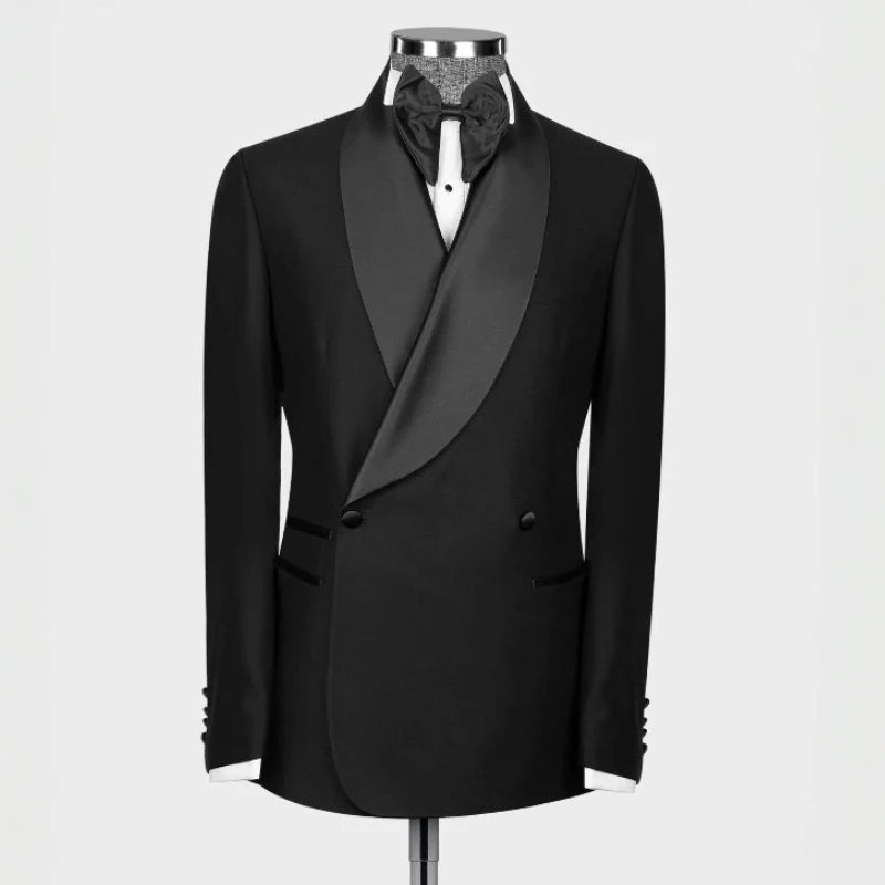 Black Shawl Lapel Double Breasted Men Suits for Wedding Slim Fit Tuxedo 2 Pieces