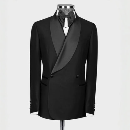 Black Shawl Lapel Double Breasted Men Suits for Wedding Slim Fit Tuxedo 2 Pieces