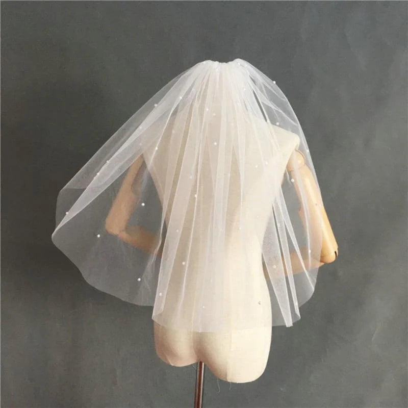 Fashion Pearl Tulle Beads with Comb Wedding Veils | Bridelily
