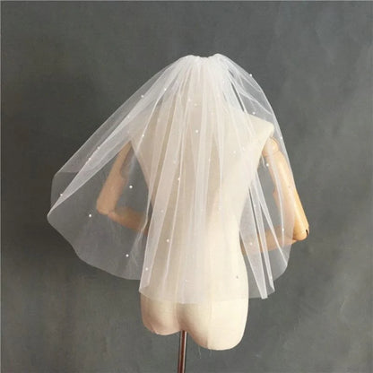 Fashion Pearl Tulle Beads with Comb Wedding Veils | Bridelily