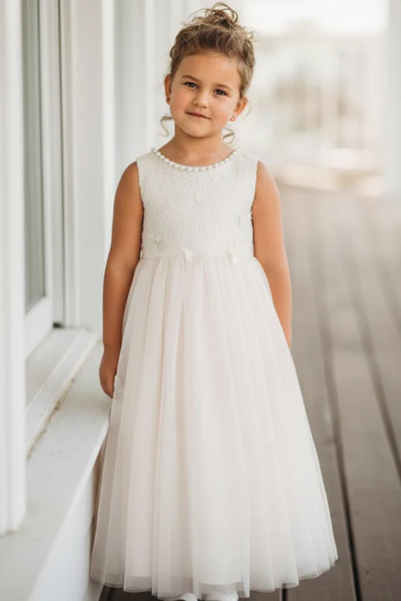 Ivory Ankle-Length Flower Girl Dresses Princess Formal Kids Dresses Sleeveless