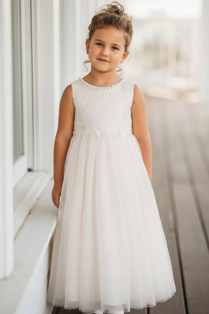 Ivory Ankle-Length Flower Girl Dresses Princess Formal Kids Dresses Sleeveless
