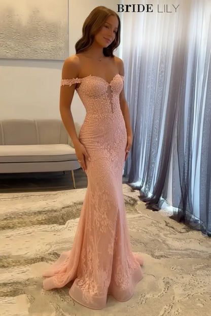 Off-The-Shoulder Mermaid Evening Dress Lace Prom Dress Long