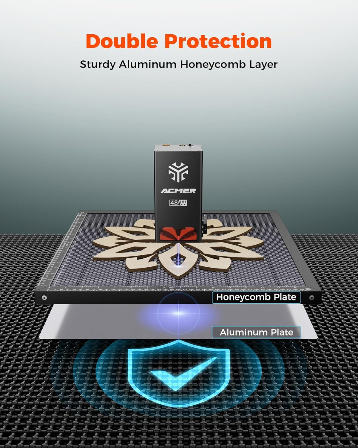 ACMER Honeycomb Laser Bed 400 * 400Mm, Laser Engraver Honeycomb Working Table with Aluminum Backing Plate, Cutting Table for Diode CO₂ Fiber Laser Engravers, Desktop Protection
